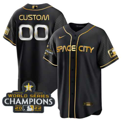 Men%27s Houston Astros Active Player Custom Black Gold 2022 World Series Stitched Baseball Jersey